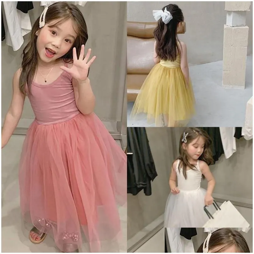 Girl`S Dresses Girls Dresses Sweet Summer Sling Vest Dress For Children Kids Yellow Tle Princess Knit Cotton Gauze Clothing Drop Deliv Dh1Fd