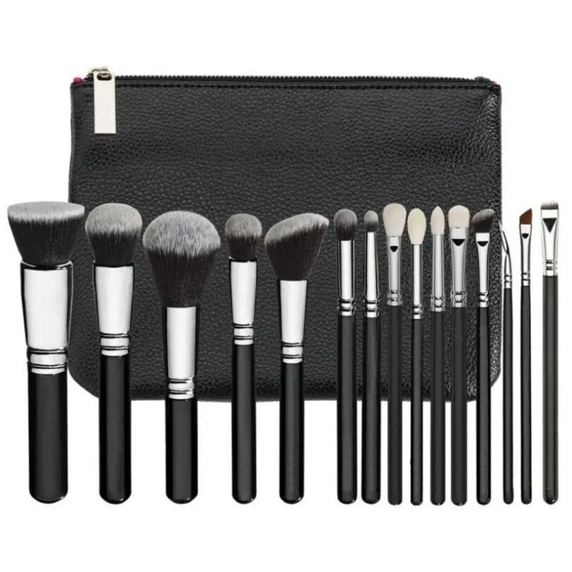 epack makeup brush set 15pcs high quality synthetic hair black make up brush tools kit professional makeup brushes.