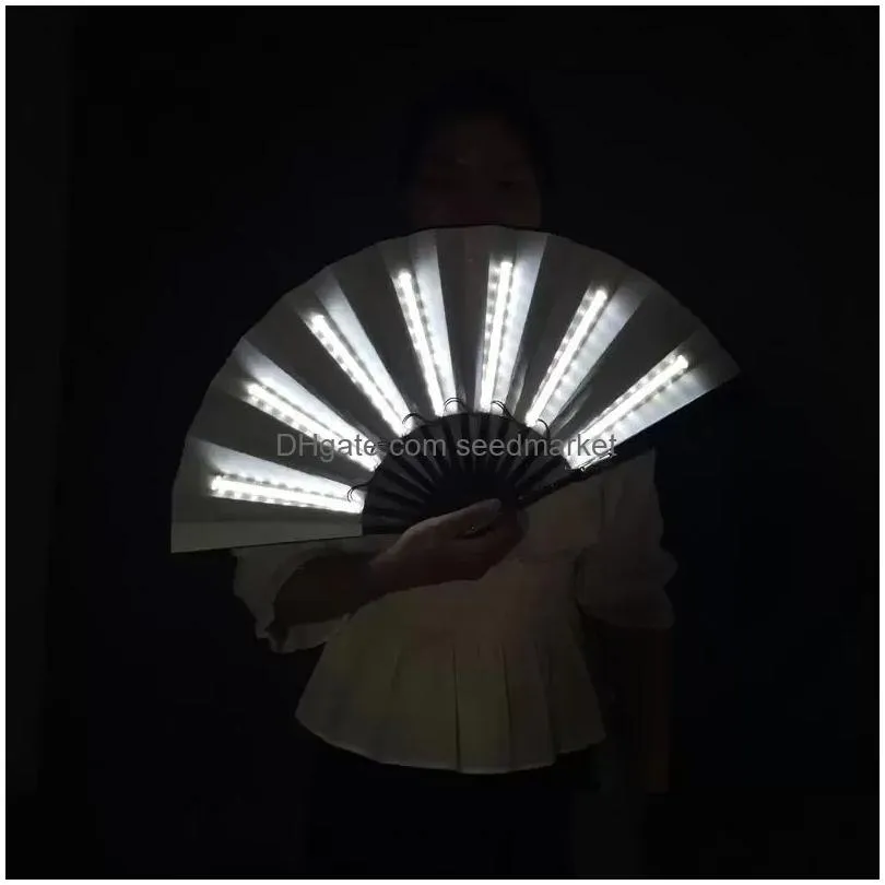 party decoration 1pc luminous folding fan 13inch led play colorful hand held abanico fans for dance neon dj night club party b1101