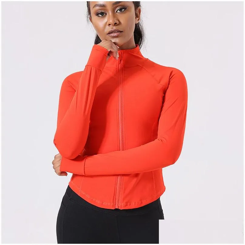 Nude Sports Coat Women`s High Neck Zipper Sports Fitness Elastic Tight Yoga Suit Slim Fit Breathable Top Long Sleeve (80029)
