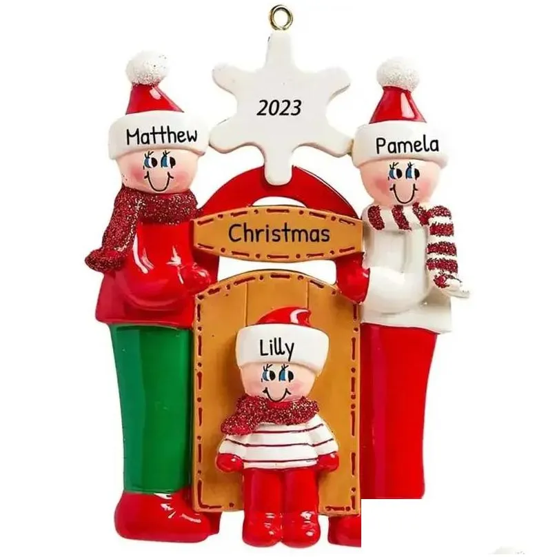 Christmas Decorations 2023 Happy Family Diy Resin Christmas Ornaments Pendant Tree Decoration Drop Delivery Home Garden Festive Party Dhnd3