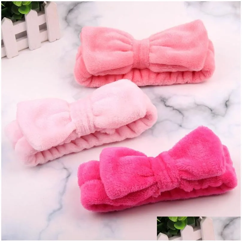 Hair Accessories Women Coral Fleece Bow Hair Band Solid Wash Face Makeup Soft Baby Girl Headbands Fashion Girls Turban Head Wraps Acce Dhcbj