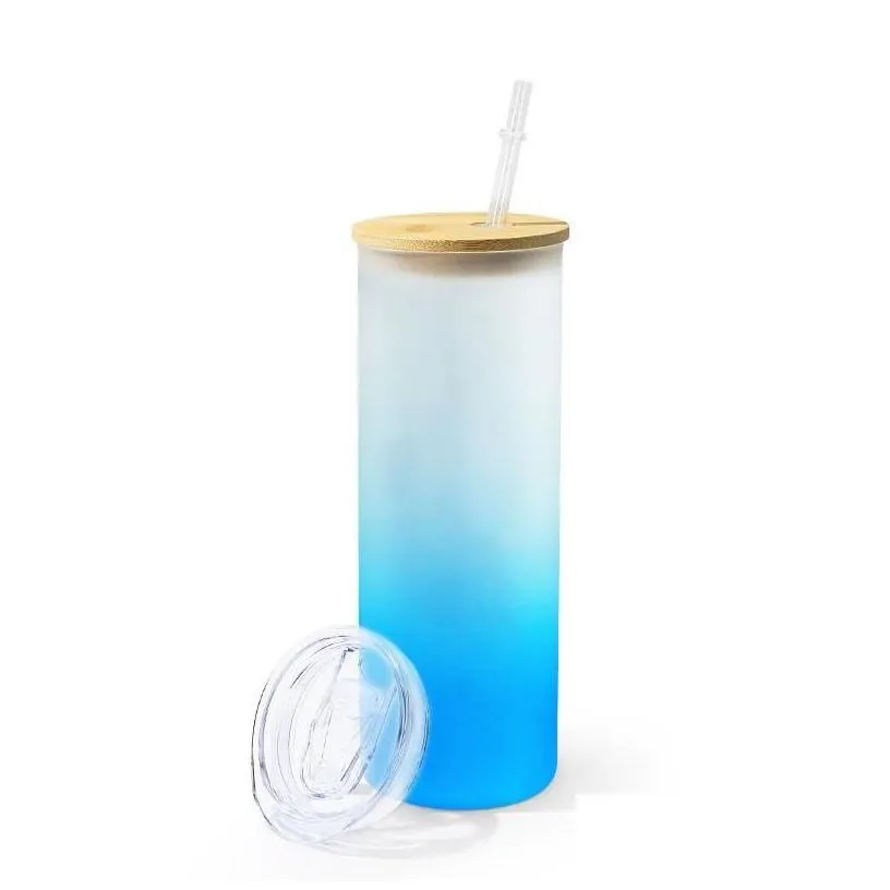 water bottles 16oz 20oz 25oz straight sublimation glass tumbler bottle with bamboo lid st blank frosted gradient colors glasses mug pr