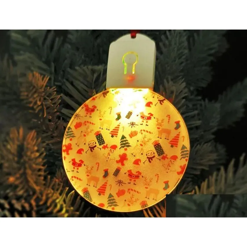 2.76 inch sublimation round acrylic light ornaments with red rope without battery christmas tree ornament b1103