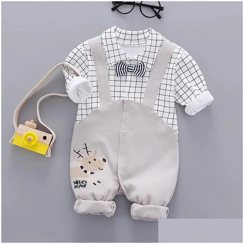 2021 new Boy Romper Newborn Baby Clothes Casual Long Sleeve Gentleman boys 1th birthday party Jumpsuits infant Costume 210309