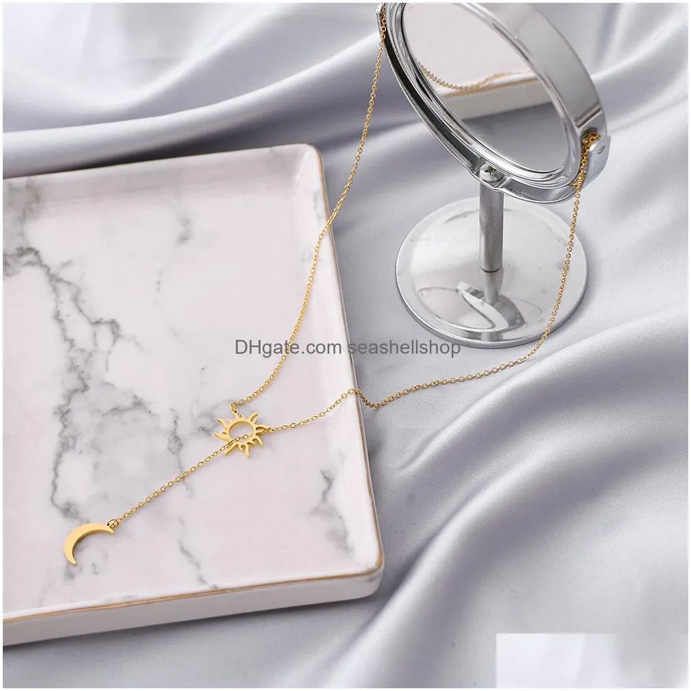 Pendant Necklaces Stainless Steel Sun Totem And Moon Necklace For Women Fashionable Exquisite Summer Must-Have Party Friend Jewelry Dr Dhlbi