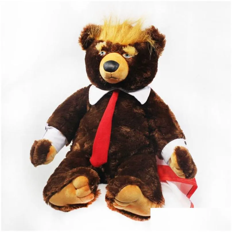 60cm Donald Trump Bear Plush Toys Cool USA President Bear With Flag Cute Animal Bear Dolls Trump Plush Stuffed Toy Kids Gifts LJ200902