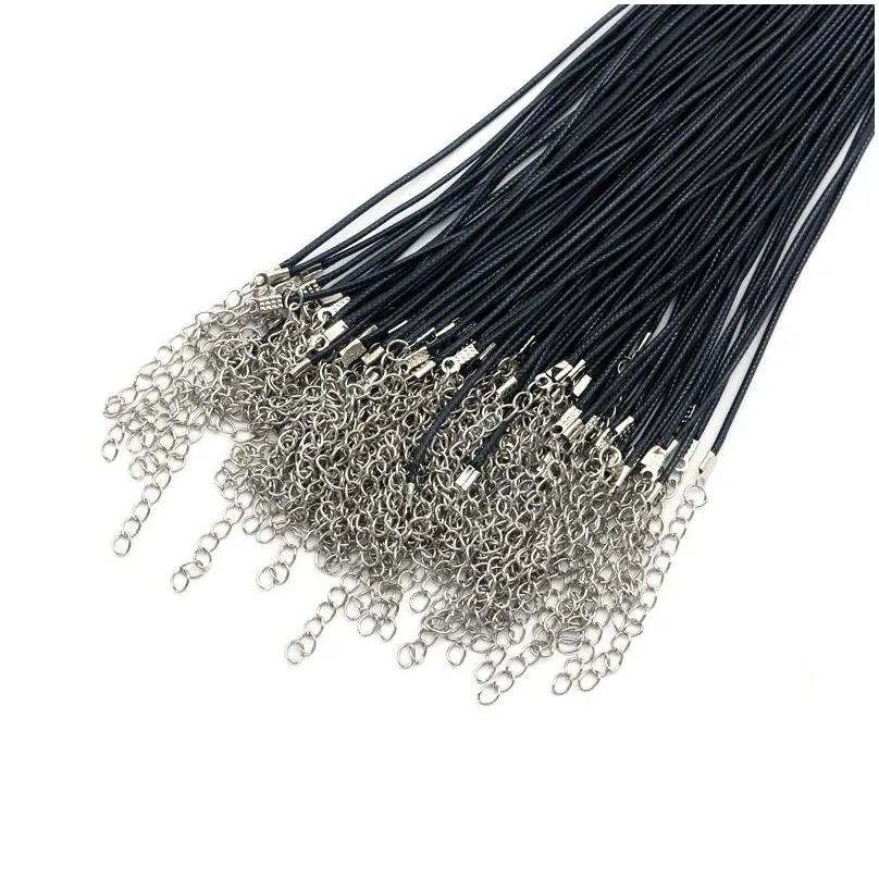 Cord & Wire 100 Pcs/Lot 1.5Mm 2Mm Black Wax Leather Snake Necklace Cord String Rope Wire Chain For Diy Fashion Jewelry Making In Bk 45 Dha5X