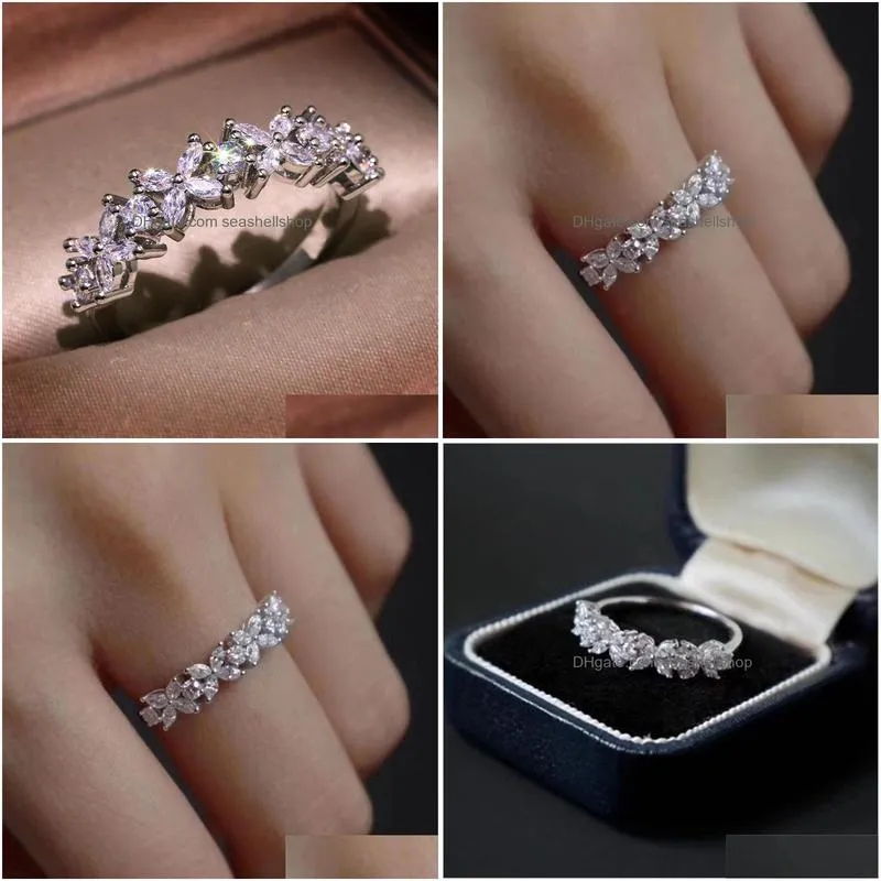 Band Rings Wedding Rings For Women Sier Plated Simple Single Row Cubic Zirconia Temperament Jewelry Ring Drop Cc3118 Drop Delivery Jew Dhstx