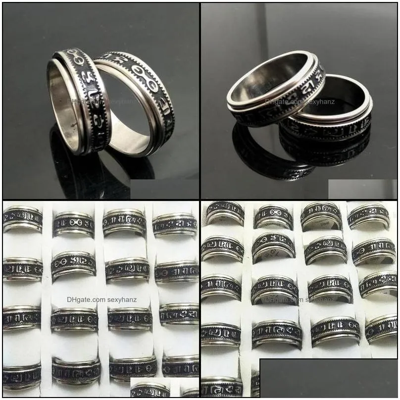 Smart Rings Wholesale 25Pcs Spin Buddhism Inscriptions Assorted Stainless Steel Rings Fashion Jewelry Summer Ring For Man Women Part