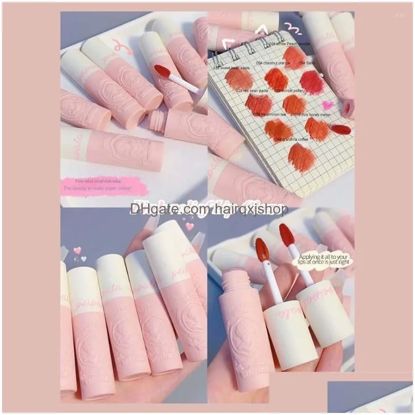 Lip Gloss Lip Gloss Cartoon Cute Matte 4-Piece Set Glaze And Does Not Stick To Cups Beauty Products Health Makeup No Tightness Drop De Dhd5H