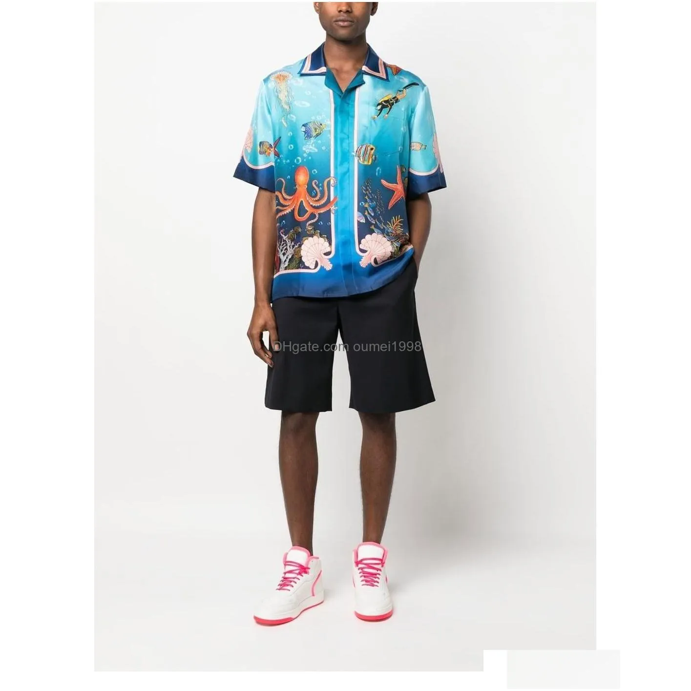  casablanca designer button up mens silk shirt casual hawaii short sleeve beach shirts casablanc polos