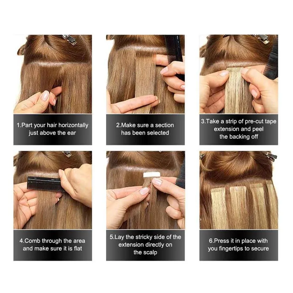 remy tape in hair extensions brazilian 100% real human hair skin weft invisible double sided tape 20pcs 16-24inch