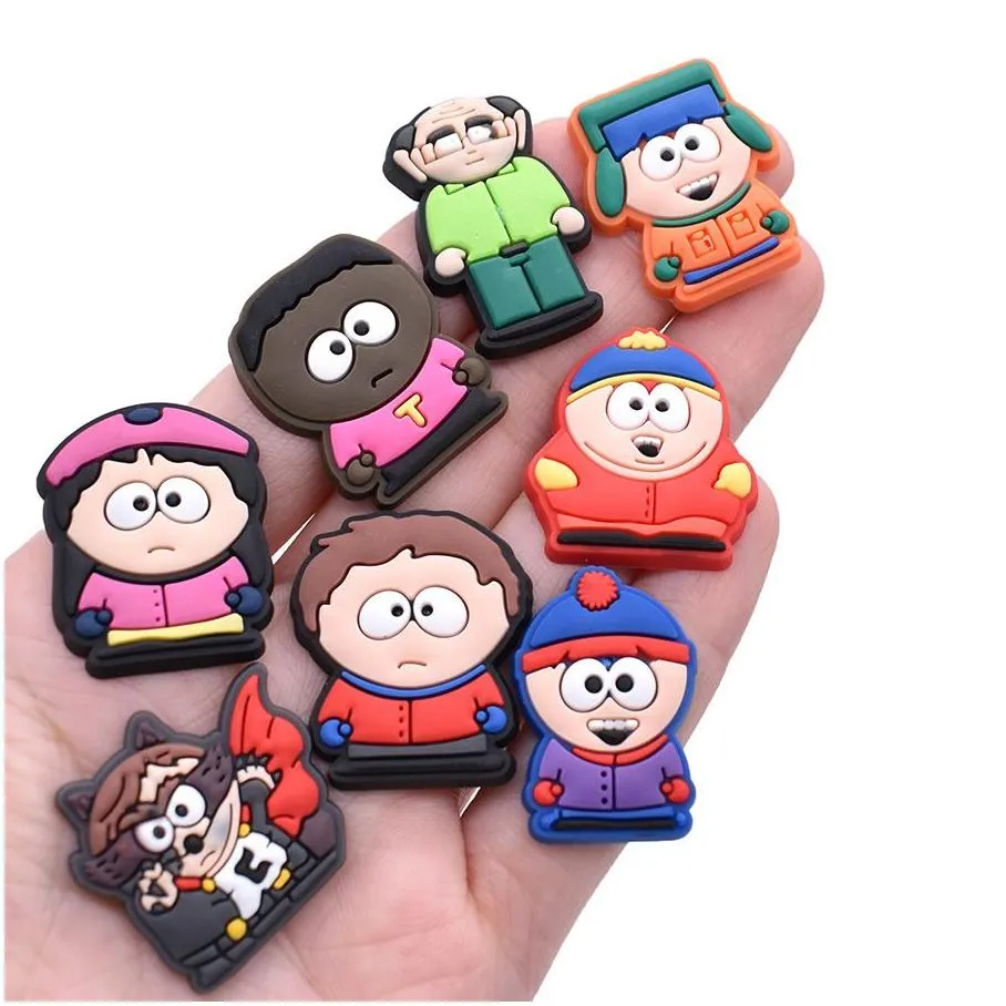 anime charms wholesale childhood memories south park tv characters funny gift cartoon charms shoe accessories pvc decoration buckle soft rubber clog