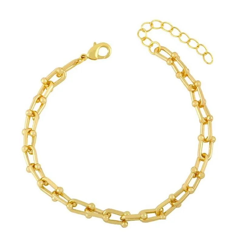 Link Chain Gold Curb Safety Pin Bracelets Bangles For Women Chunky Cuban Wrist CZ Pave Wholesale Jewelry