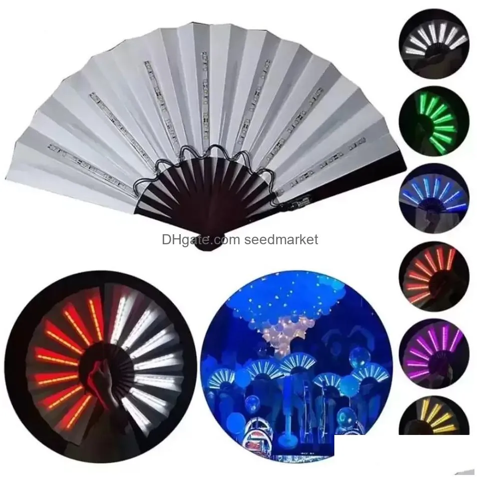 party decoration 1pc luminous folding fan 13inch led play colorful hand held abanico fans for dance neon dj night club party b1101