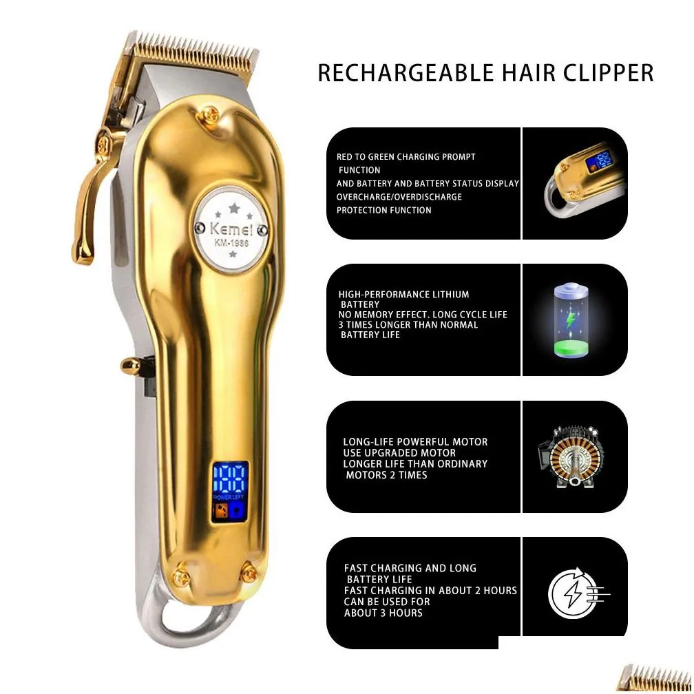 Hair Trimmer Kemei Full Metal For Men Beard Professional Clipper Electric Razor Rechargeable Cutting Machine 230303