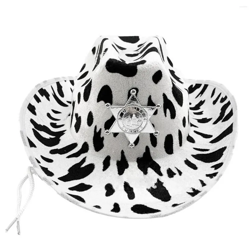 Berets Berets Western  Hat Cow Print Sequin Emblem Cowgirl For Women Men Wedding Carnival Rave Party Costume Accessories Drop De Dhubv