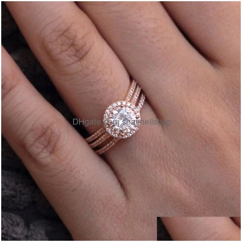 Band Rings Wedding Engagement Rings Set For Women Couple Square Sier Color Cubic Zircon Birde Ring Dazzling Fashion Jewelry Sr531-M Dr Dhkcy