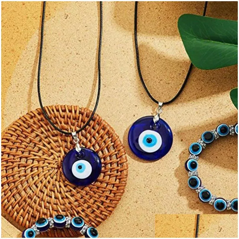 Pendant Necklaces Turkish Devil Eye Pendant Necklaces For Men Women Glass Blue Evil Eyes Beaded Bracelet Jewelry Gift Accessories Bk D Dhyup