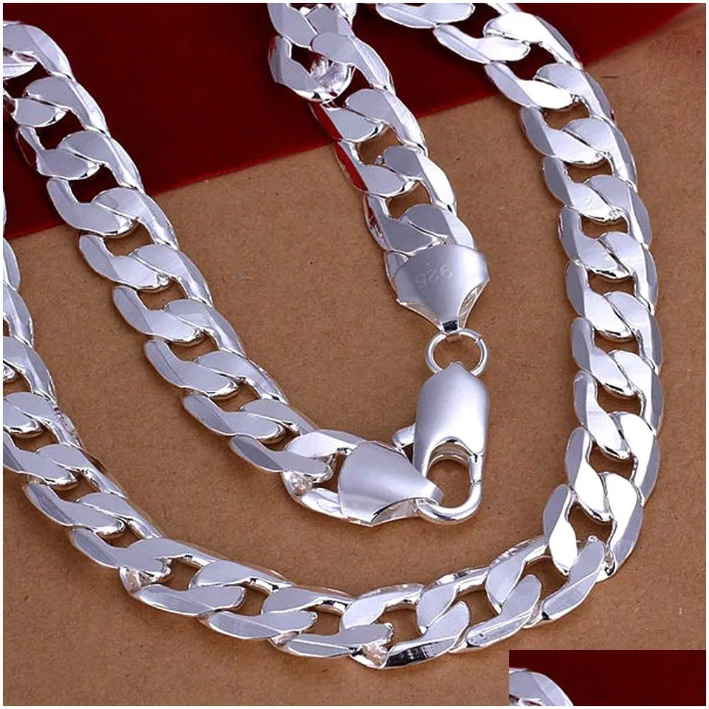 Chains Wholesale 12Mm Width 925 Sier Necklace 18 - 30 Customize Length Mens High Quality Curb Cuban Link Chain Fashion Hip Hop Style F Dhaa6