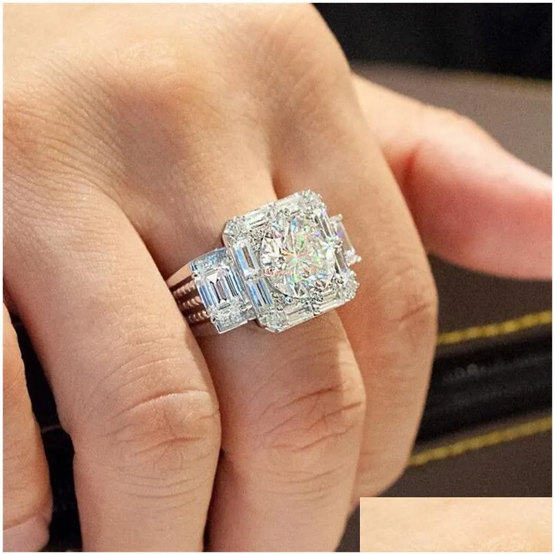 Wedding Rings Top Sell Sparkling Luxury Jewelry Male 925 Sterling Sier T Princess Cut Moissanite Diamond Party Eternity Men Wedding Ba Dhmf0