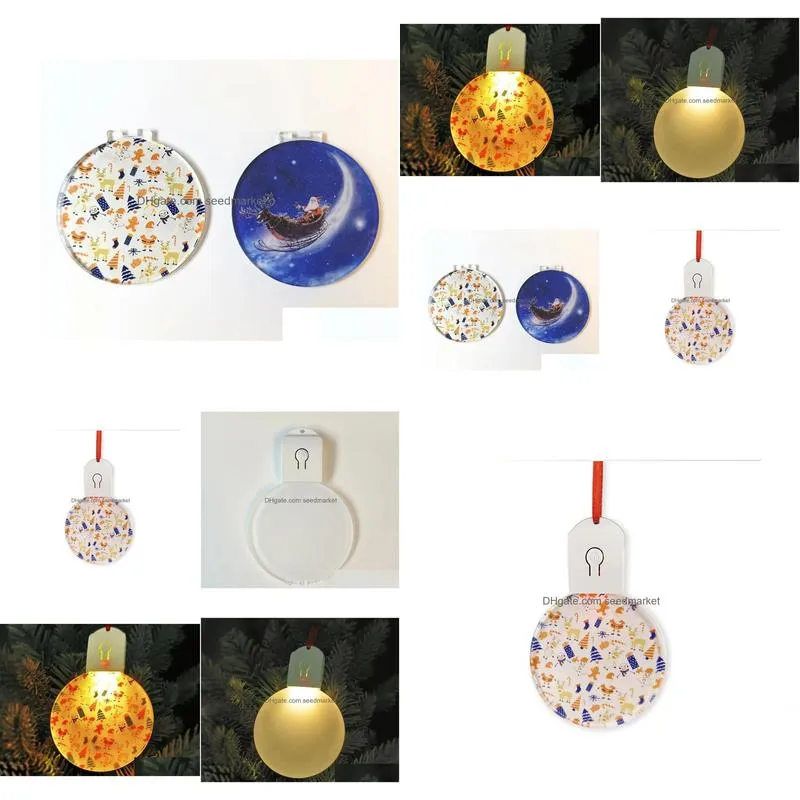 2.76 inch sublimation round acrylic light ornaments with red rope without battery christmas tree ornament b1103