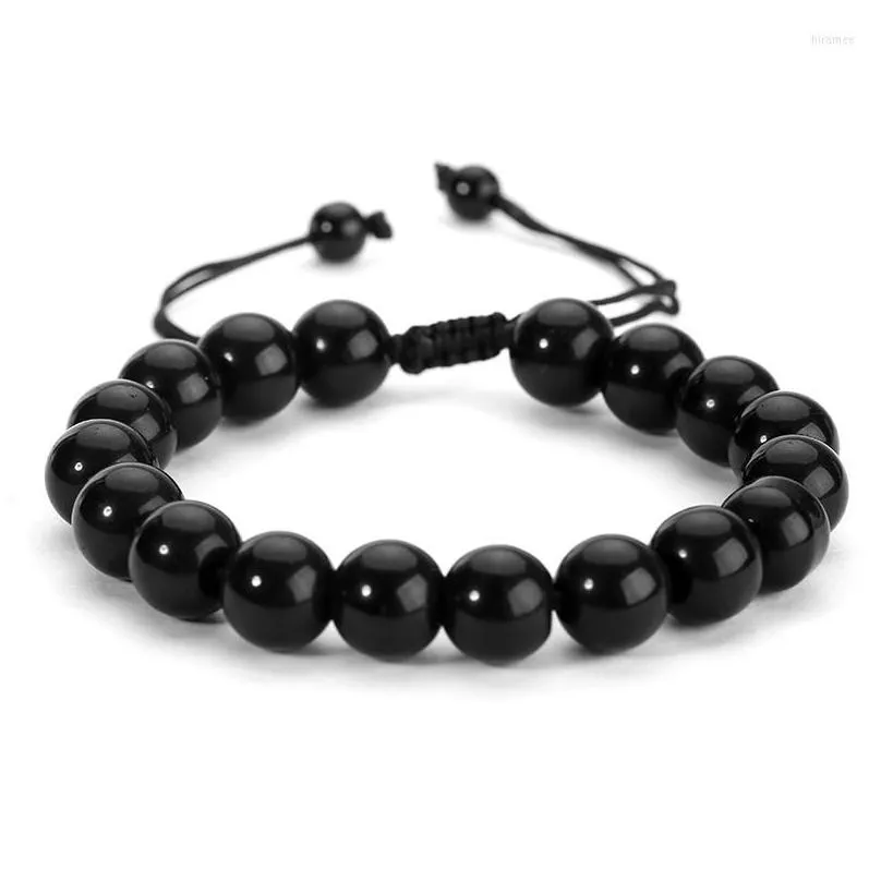 Chain Link Bracelets 1 Pc Black Obsidian Stone Beads Bracelet Adjustable Men Women Therapy Anklet Ball Jewelry Valentines Present Drop Dh0Tg