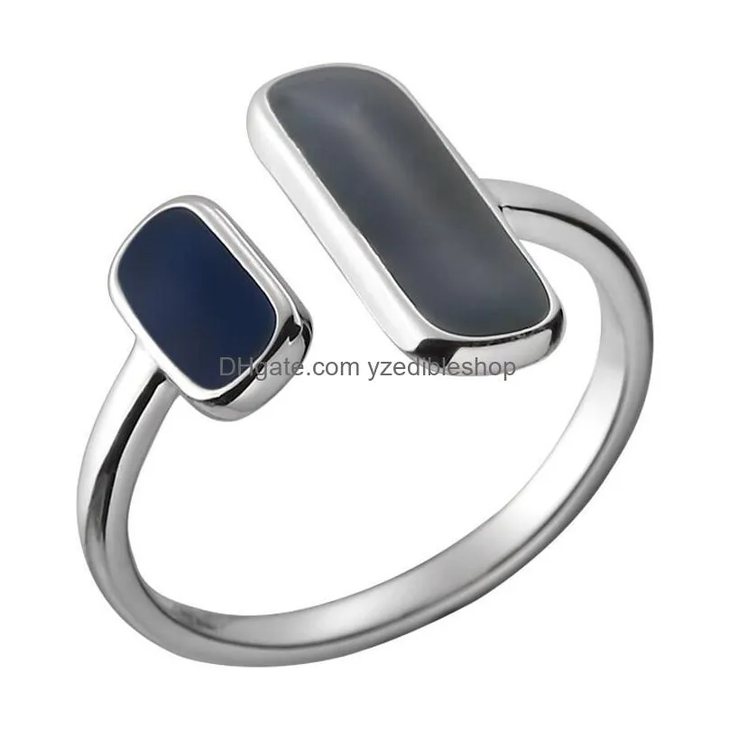 sterling silver blue stone rings for women simple trendy retro anillos party gifts accessories