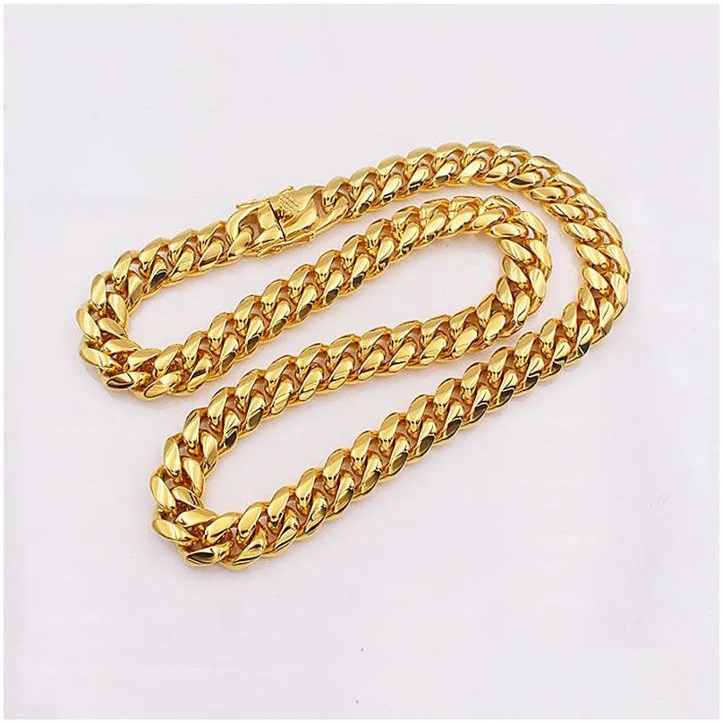 Chains Men Cuban Chain Necklace Stainless Steel Jewelry High Polished Hip Hop Curb Link Double Safety Clasps 18K Stamped 14Mm From 18I Dhyi0