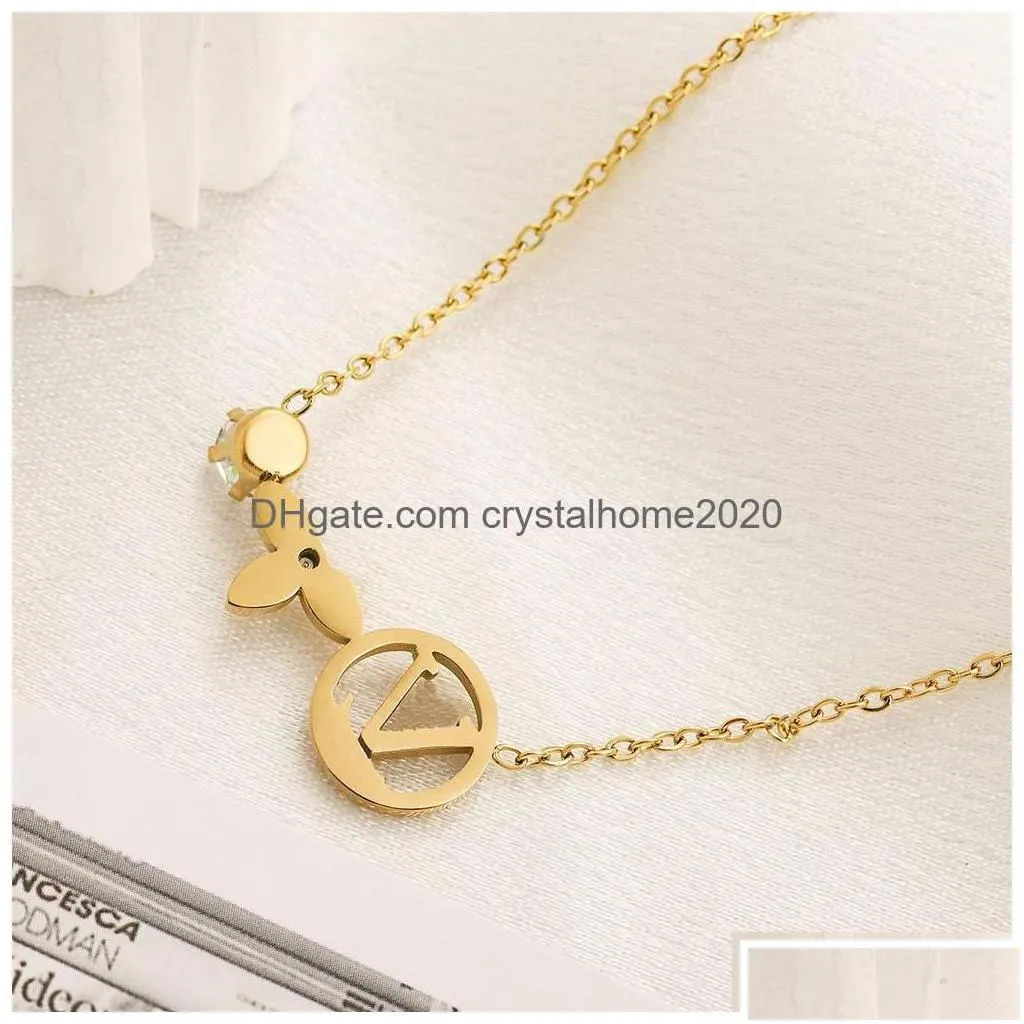 gold plated diamond necklace designer brand jewelry charm gift 925 sier stainless steel long chain swim non fade four-leaf clover drop