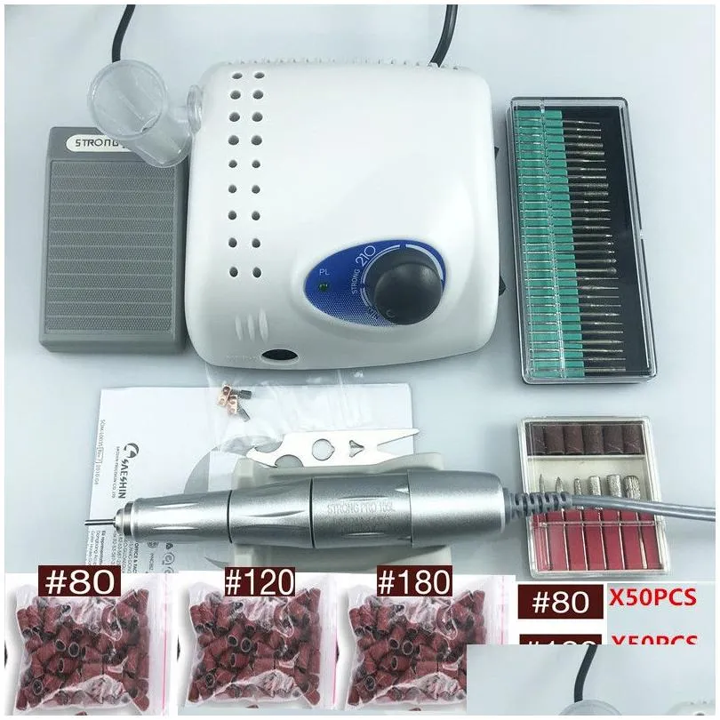 45000rpm silver handpiece strong 210 pro 105 105l 65w nail drills manicure machine pedicure electric file bits1585924