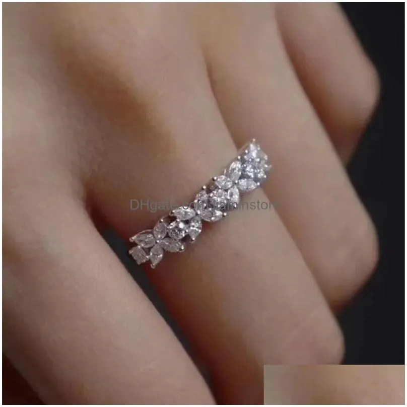 Band Rings Wedding Rings For Women Sier Plated Simple Single Row Cubic Zirconia Temperament Jewelry Ring Drop Cc3118 Drop Delivery Jew Dh6Ym