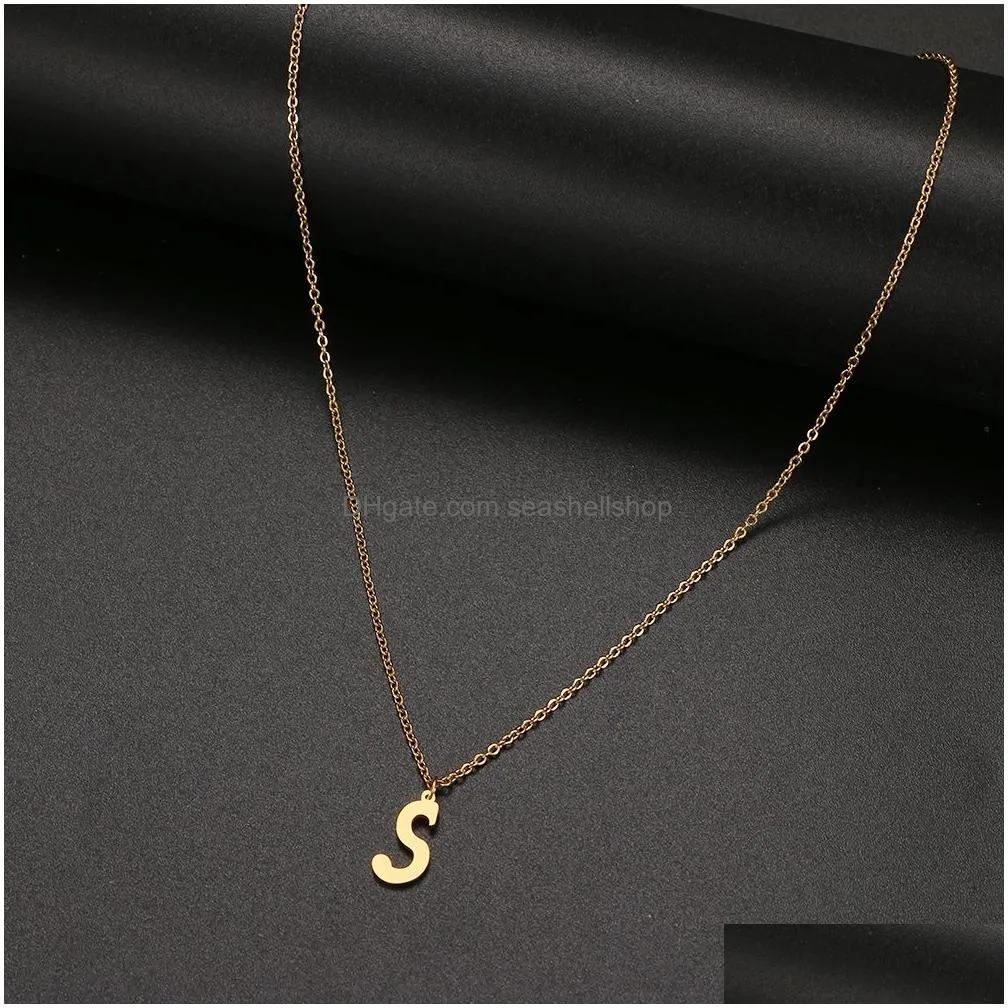 Pendant Necklaces Women A-Z Alphabet Rose Gold Letter Pendant Necklaces Personalization Stainless Steel Necklace Glamour Jewelry Drop Dh2Jw