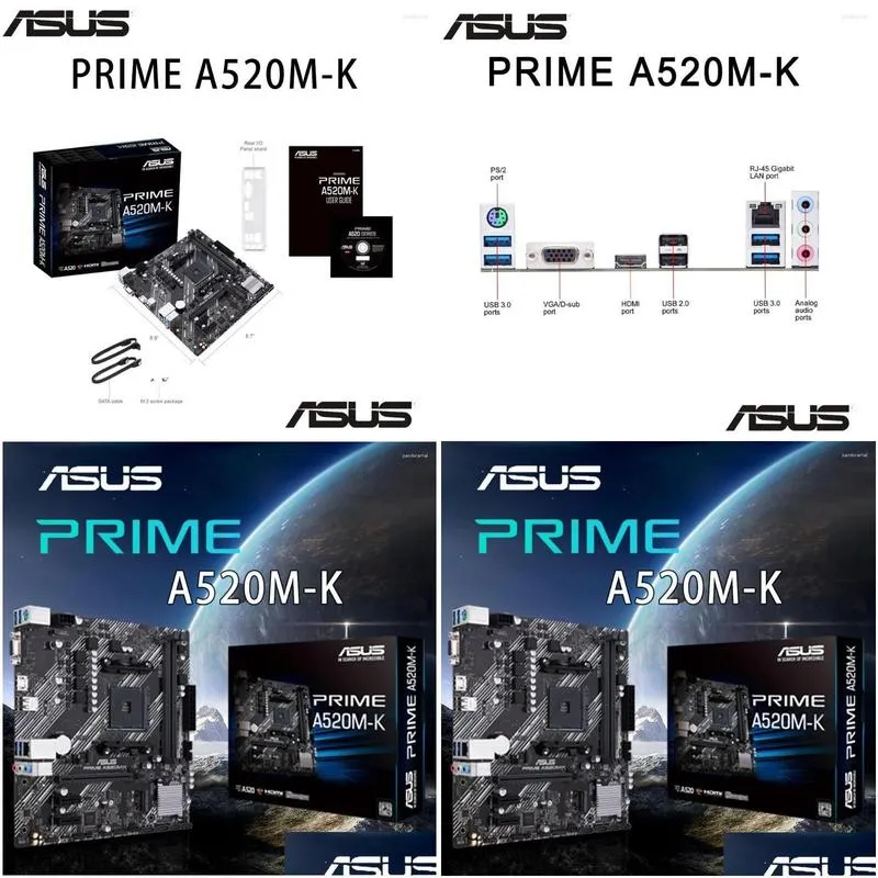 Motherboards AMD PRIME A520M-K Socket AM4 Motherboard DDR4 64GB PCI-E 3.0 M.2 Desktop Mainboard Ryzen CPU Overlocking 5000