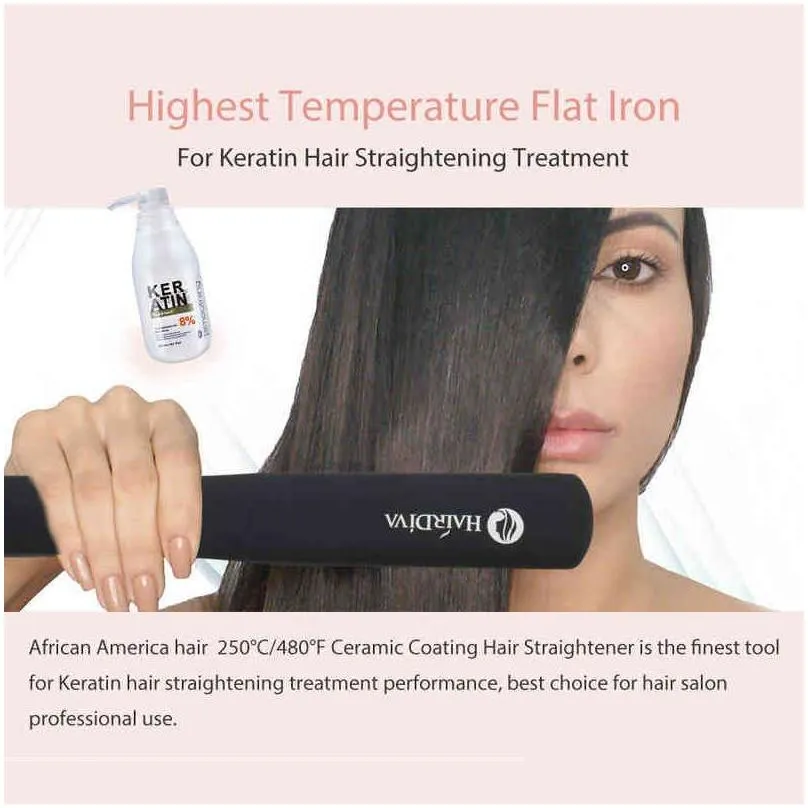 250C Highest Temperature Flat Iron For Keratin Hair Straightener Ceramics Flat Irons Black Plancha De Pelo Nano HairDiva 211224