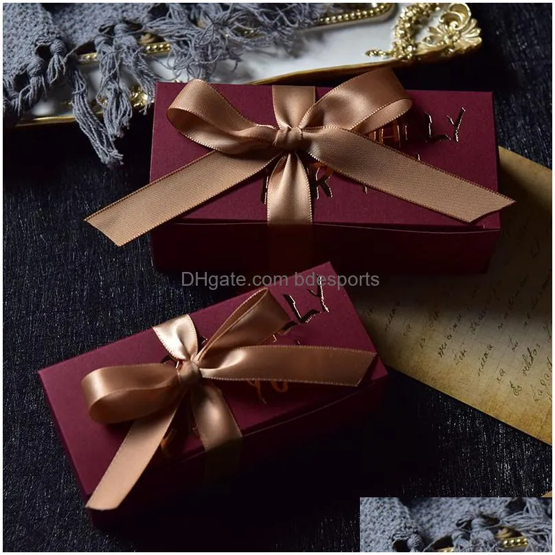 Gift Wrap Square Kraft Paper Box Gift Wrap Bowknot Cardboard Packaging Valentine039S Day Gifts Candy Storage Case With Ribbon2493802 D Dhcrn