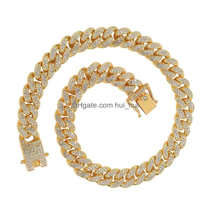  curb hip hop necklaces 13mm cuban link chain for men women silver gold color iced out bling rhinestone bracelet anklets fashion design jewelry