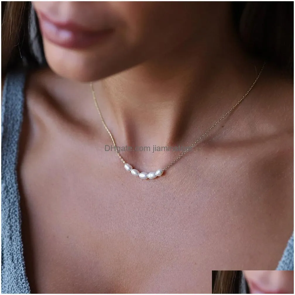 Chokers Simple 5 Create Pearls Choker Necklaces Wedding Bride Jewelry Womens Gold Color Chocker Necklace Female Party Gift Drop Delive Dhano
