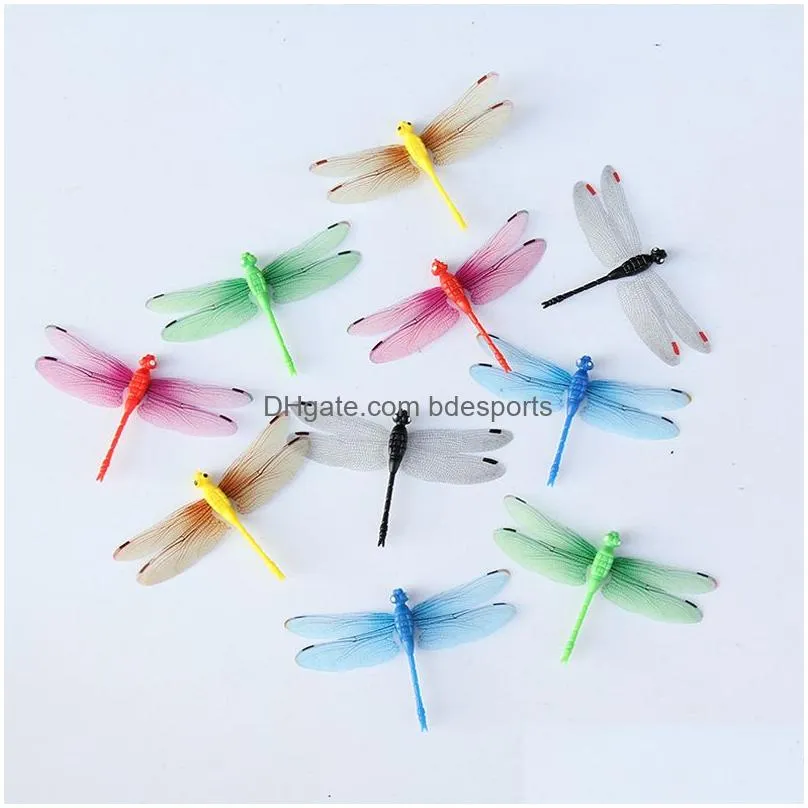 Garden Decorations Garden Decoration Accessories 50Pcs/Set Simation Colorf Fluorescent Dragonfly Creative Magnetic Refrigerator Fake L Dhzni