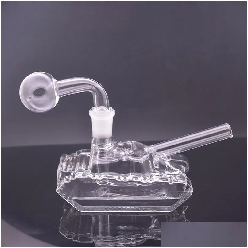 Mini TANK Glass Oil Burner Water Rig Small Glass Bongs Hookahs Downstem Filter Bubbler Ash Catcher Smoking Pipes Dab Rig with 14mm Male Glass Oi Burner