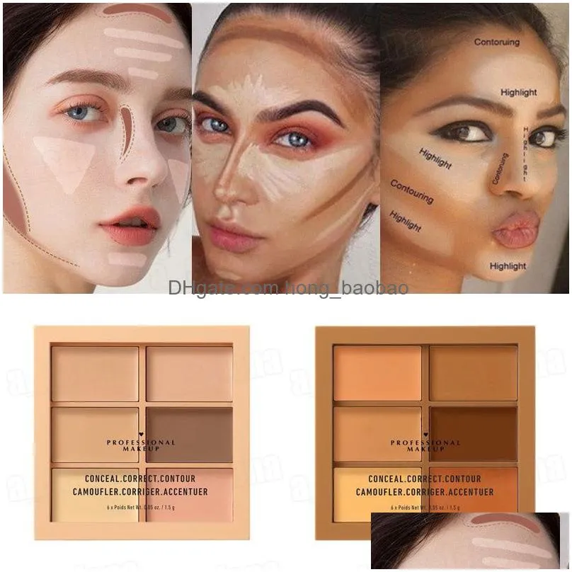 brand 6 colors eye concealer highlighter corrector powder palette contouring highlighter bronzer face makeup powder