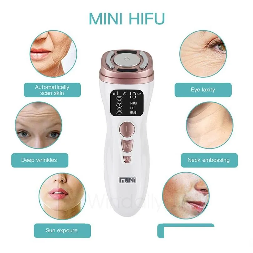Face Massager 3 in 1 Mini Hifu Machine Ultrasound RF EMS Beauty Device Neck Lifting Tightening Skin Rejuvenation Care Product 220906