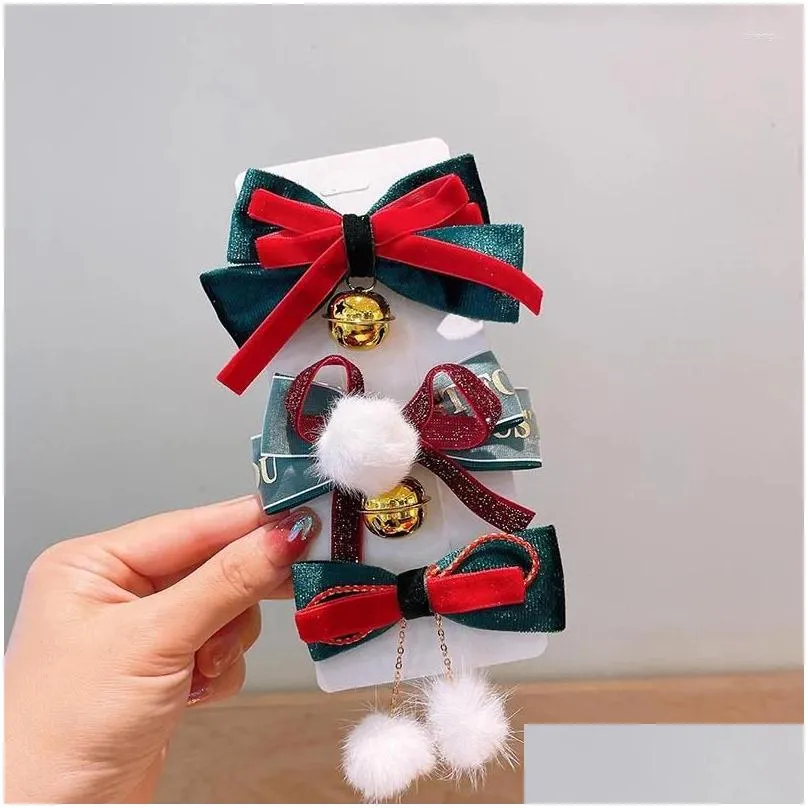 Hair Accessories Children Cute Bear Christmas Headband Girls Clips Red Bow Hairpins Cartoon Snowman Fur Ball Hat