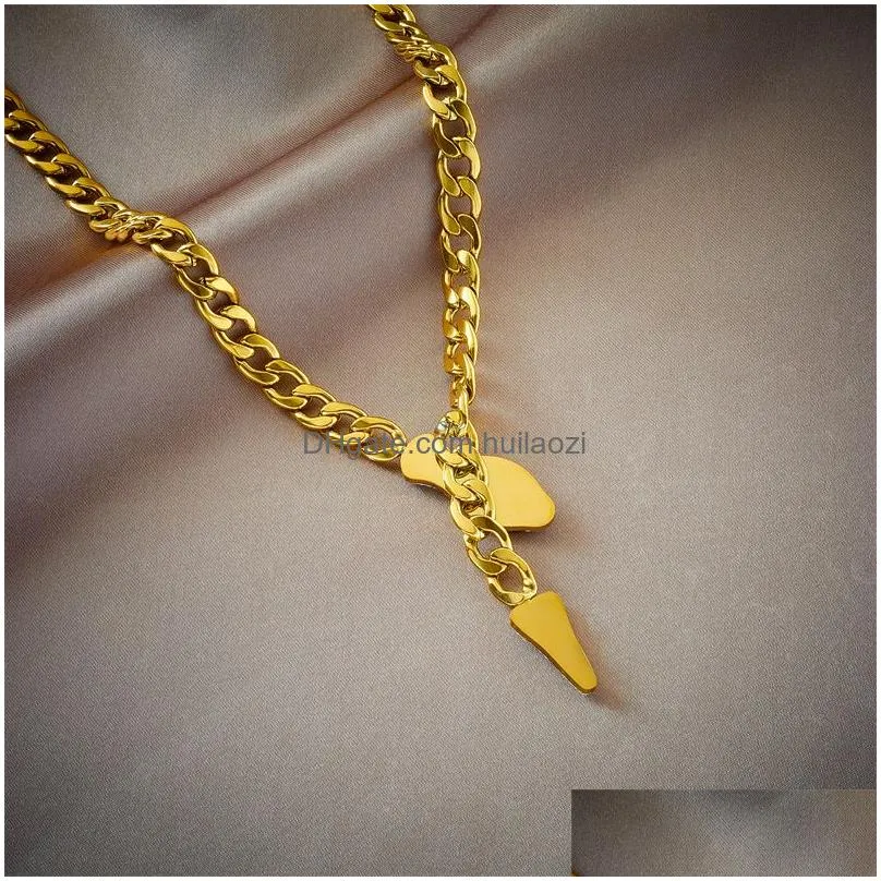 snake head necklace luxury bracelets 18k gold plated titanium steel cuban link chain fashion design iced out bling animal pendant hip hop choker jewelry for women