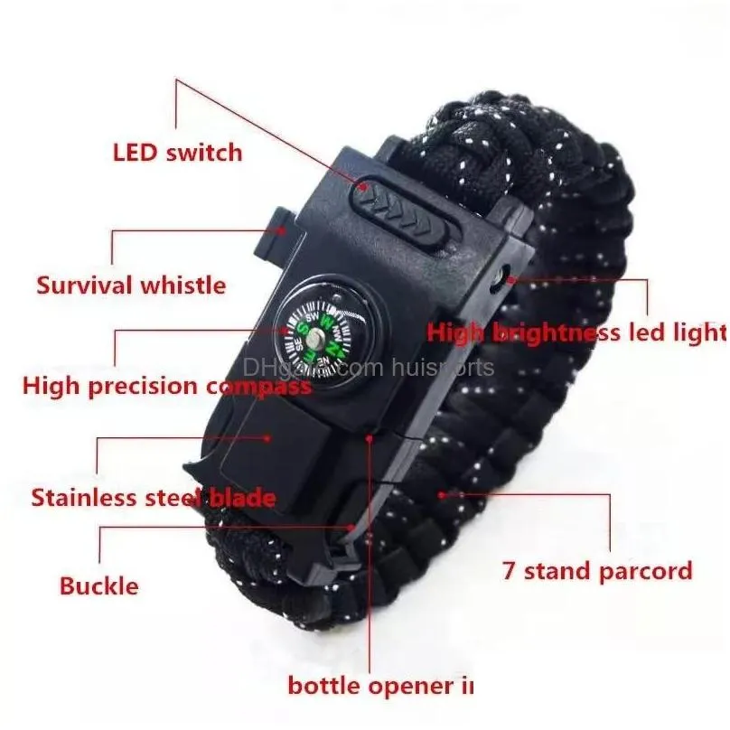 bangle multifunctional outdoor bracelet emergency woven life-saving compass led light camping mountaineering braceletbangle