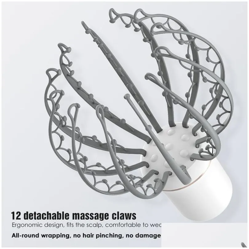 Electric Octopus Claw Scalp Massager Therapeutic Head Scratcher Relief Hair Stimulation Rechargable Stress Wireless 220222