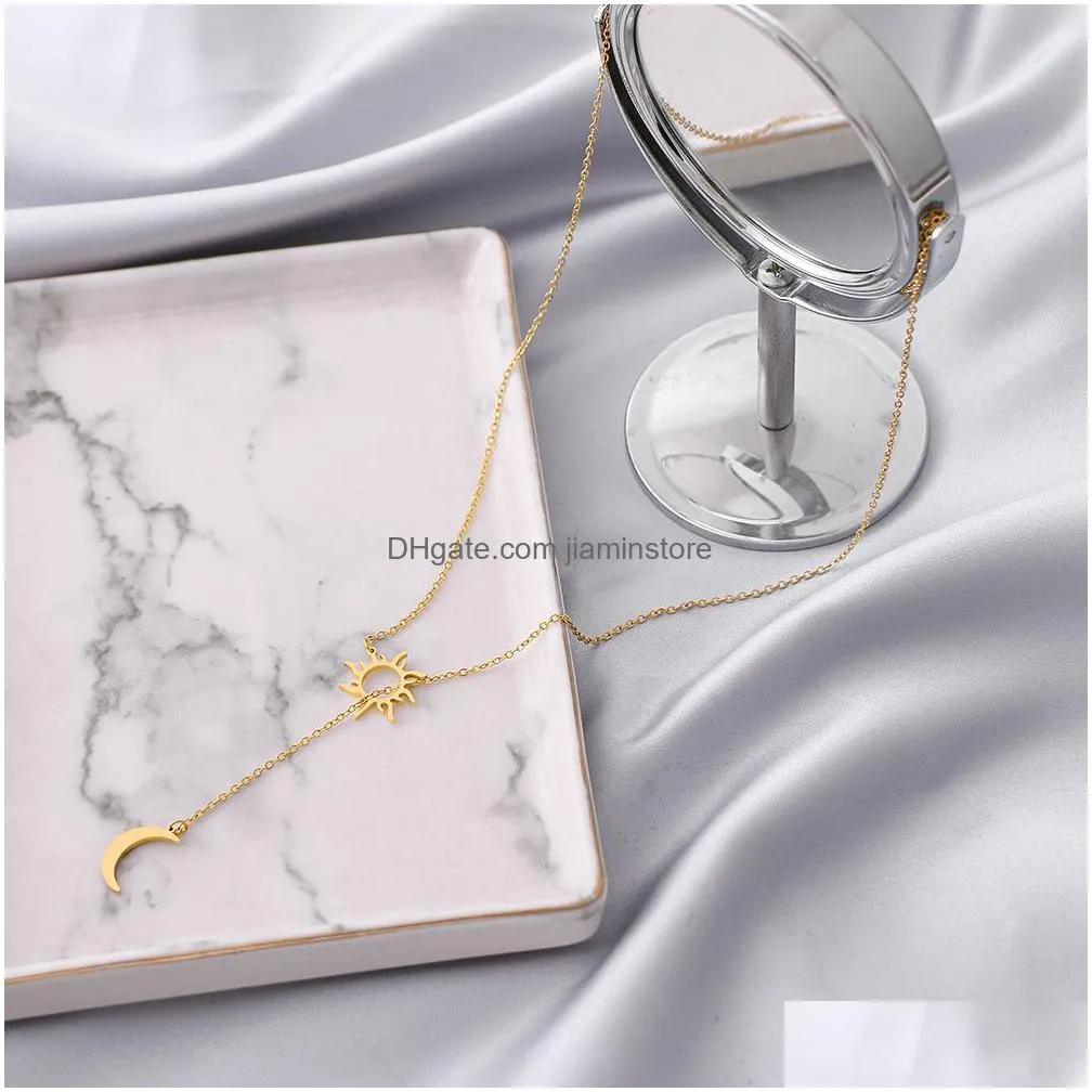 Pendant Necklaces Stainless Steel Sun Totem And Moon Necklace For Women Fashionable Exquisite Summer Must-Have Party Friend Jewelry Dr Dhpj9