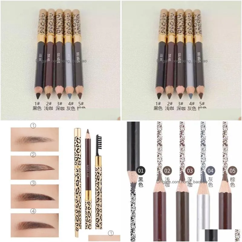  epacket arrival flamingos leopard professional make-up eyebrow pencil brushblack/brown/gray