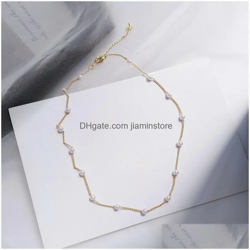 Chokers New Fashion Elegant Pearl Choker Necklace Simple Style Cute Double Layer Chain Pendant Woman Jewelry Accessories Drop Delivery Dh9Hs